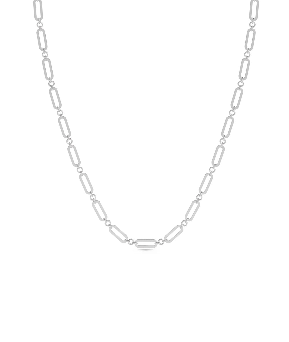 Paper Clip Necklace in white gold with diamond accents and contemporary link style