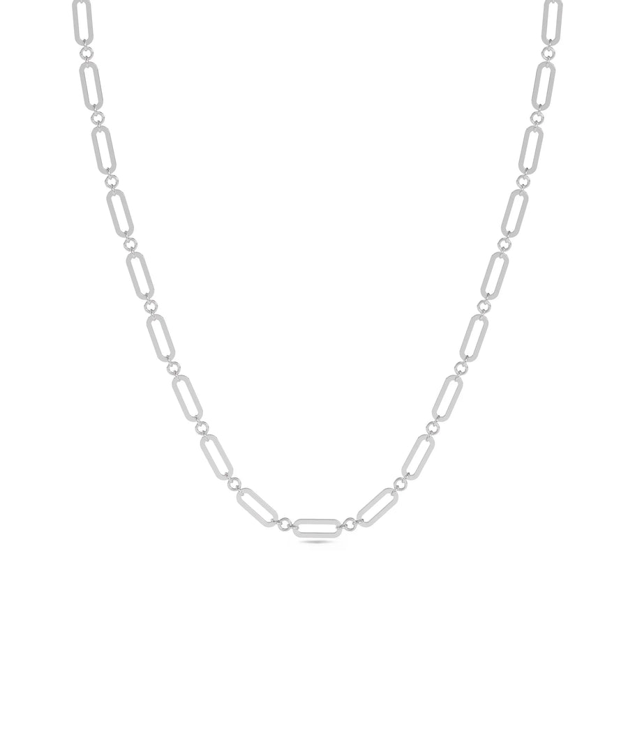 Paper Clip Necklace in white gold with diamond accents and contemporary link style