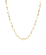 Paper Clip Necklace with diamonds in yellow gold front view showcasing modern chain link design