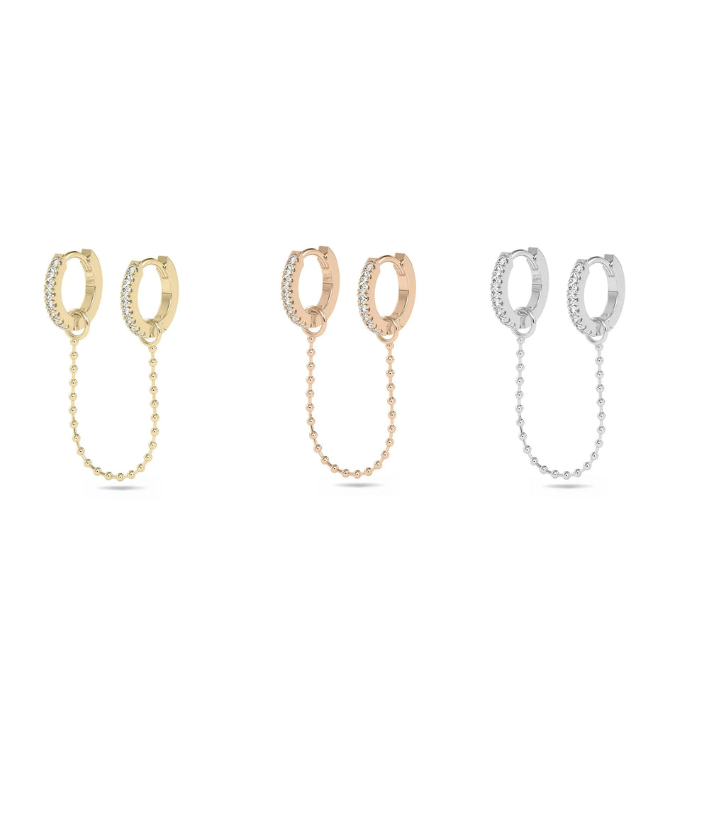 Beaded Chain Dangle Hoop worn on model showing single earring styling