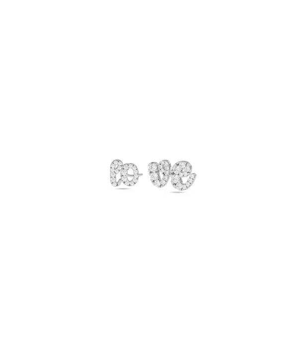 Diamond Pave Initial Stud Earrings in white gold brilliant sparkle alternate view
