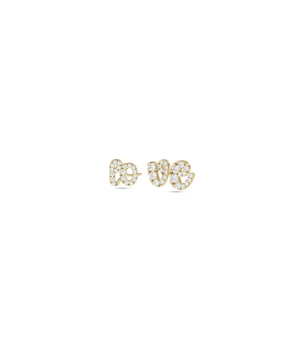 Diamond Pave Initials Stud Earrings in yellow gold personalized letters