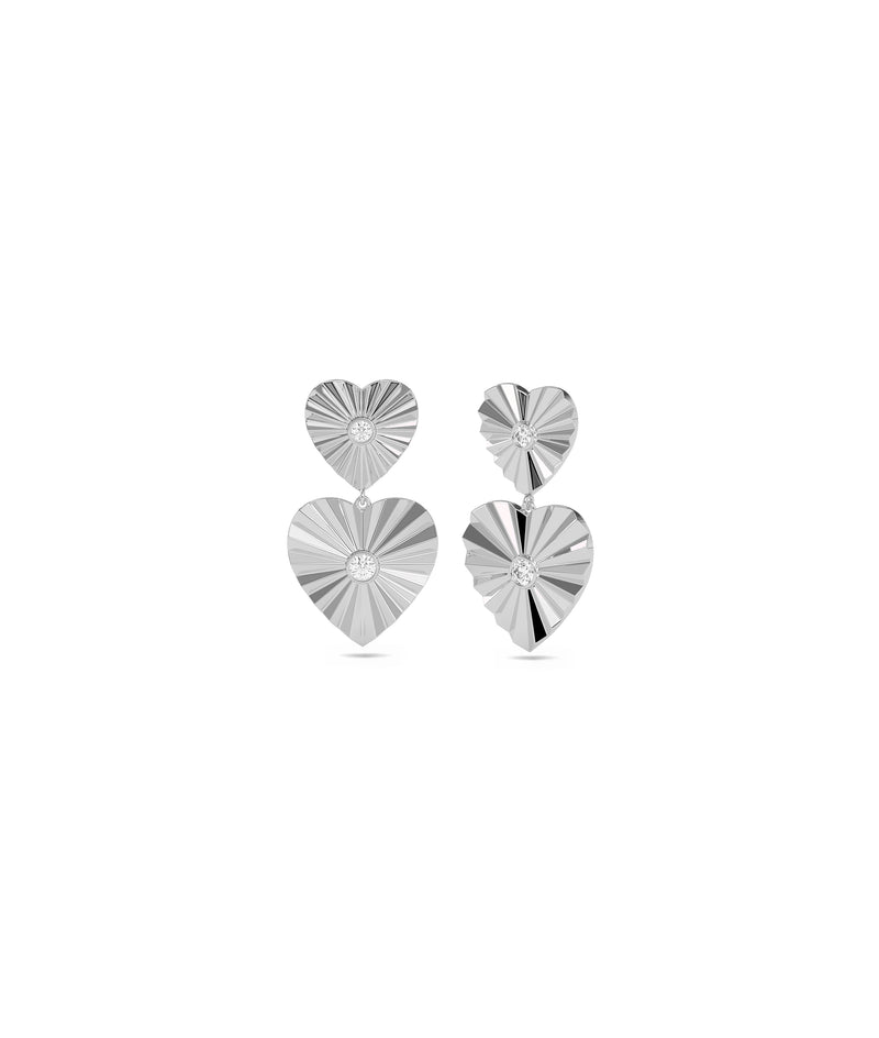 Diamond Solitaire Fluted Heart Shape Dangle Earring