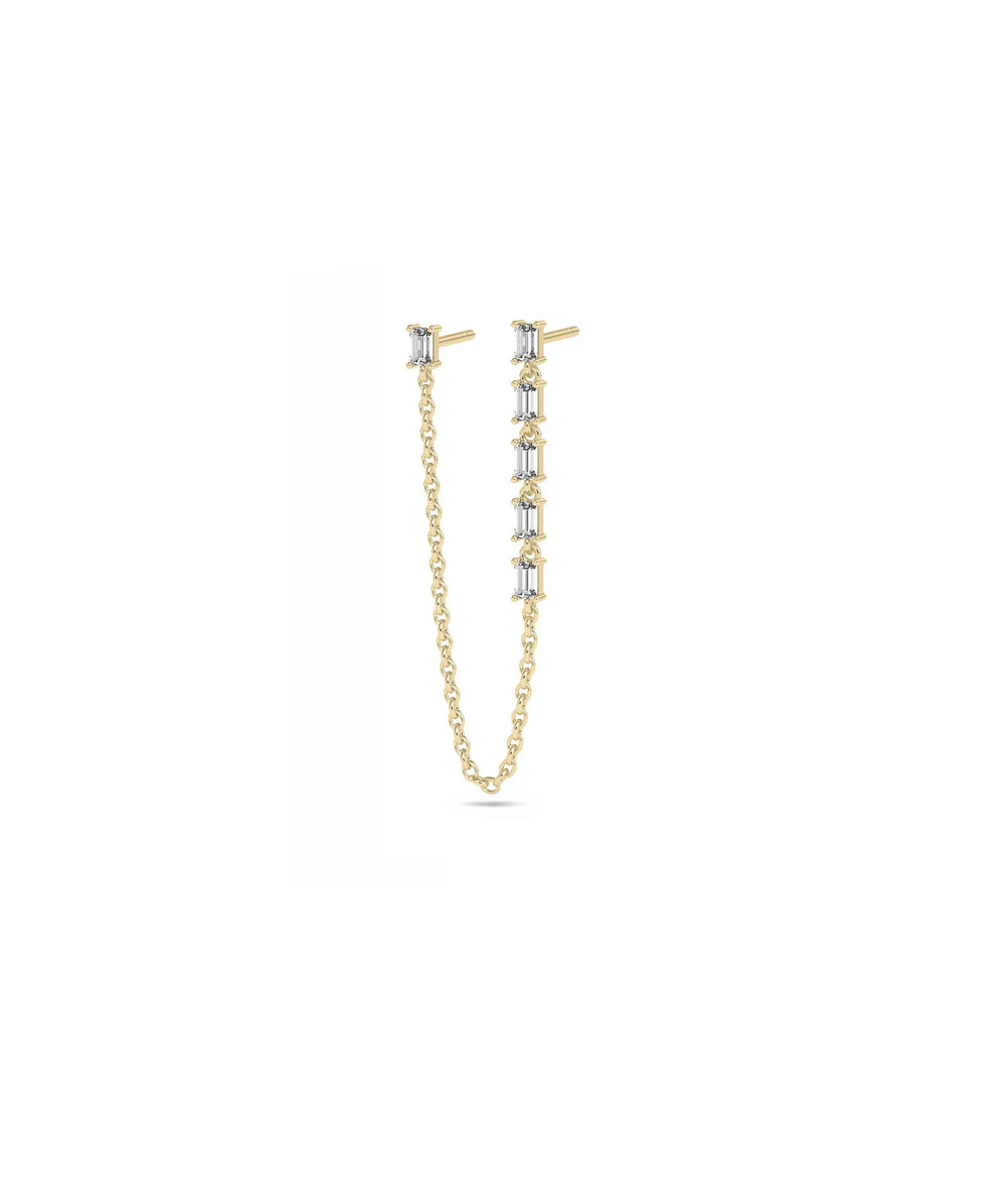 2 Piercing Baguette Cable Chain Dangle Earring - 79e | Everyday 14K Gold Jewelry
