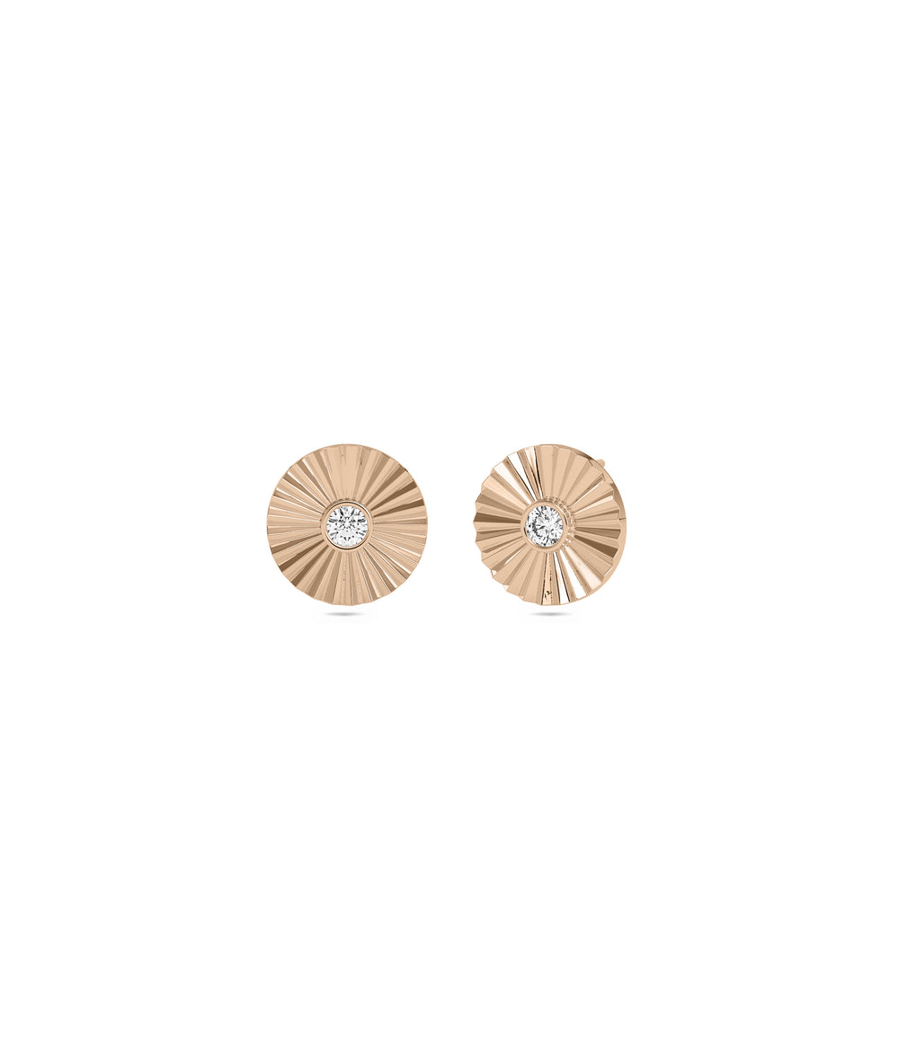 Fluted Disc Stud Earring Diamond Solitaire