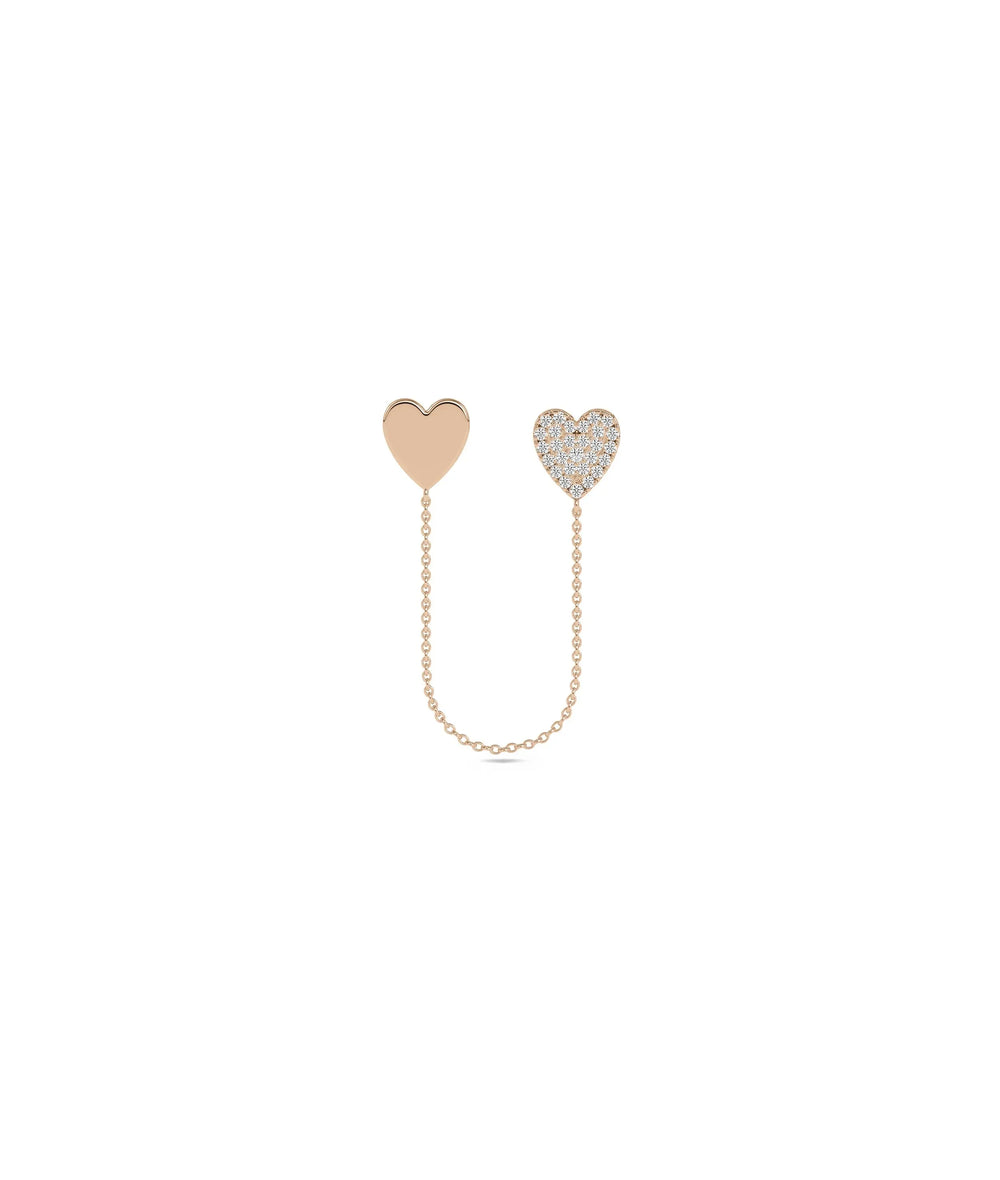 Diamond Heart 2 Piercing Earring with Cable Chain - 79e | Everyday 14K Gold Jewelry