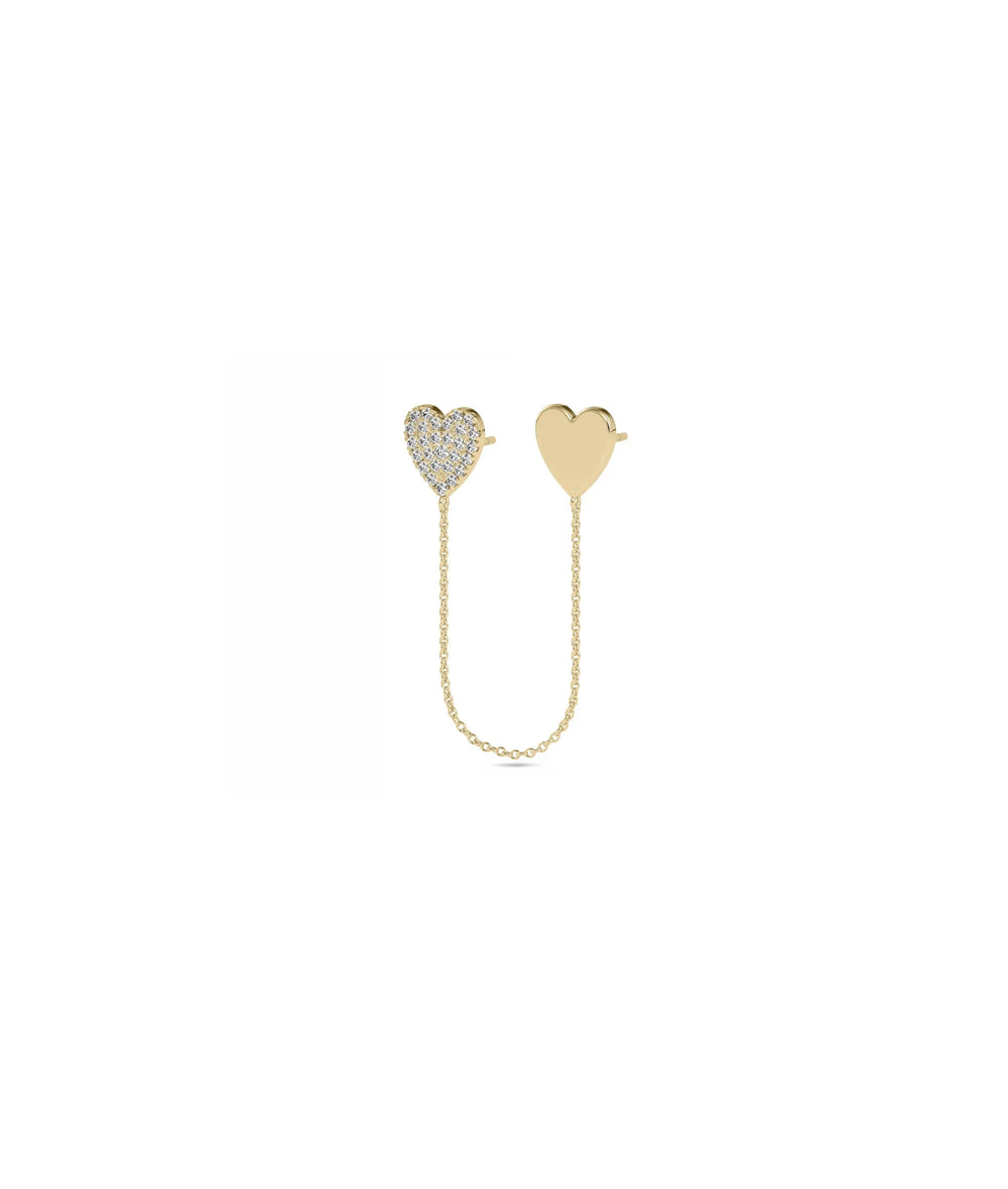 Diamond Heart 2 Piercing Earring with Cable Chain - 79e | Everyday 14K Gold Jewelry