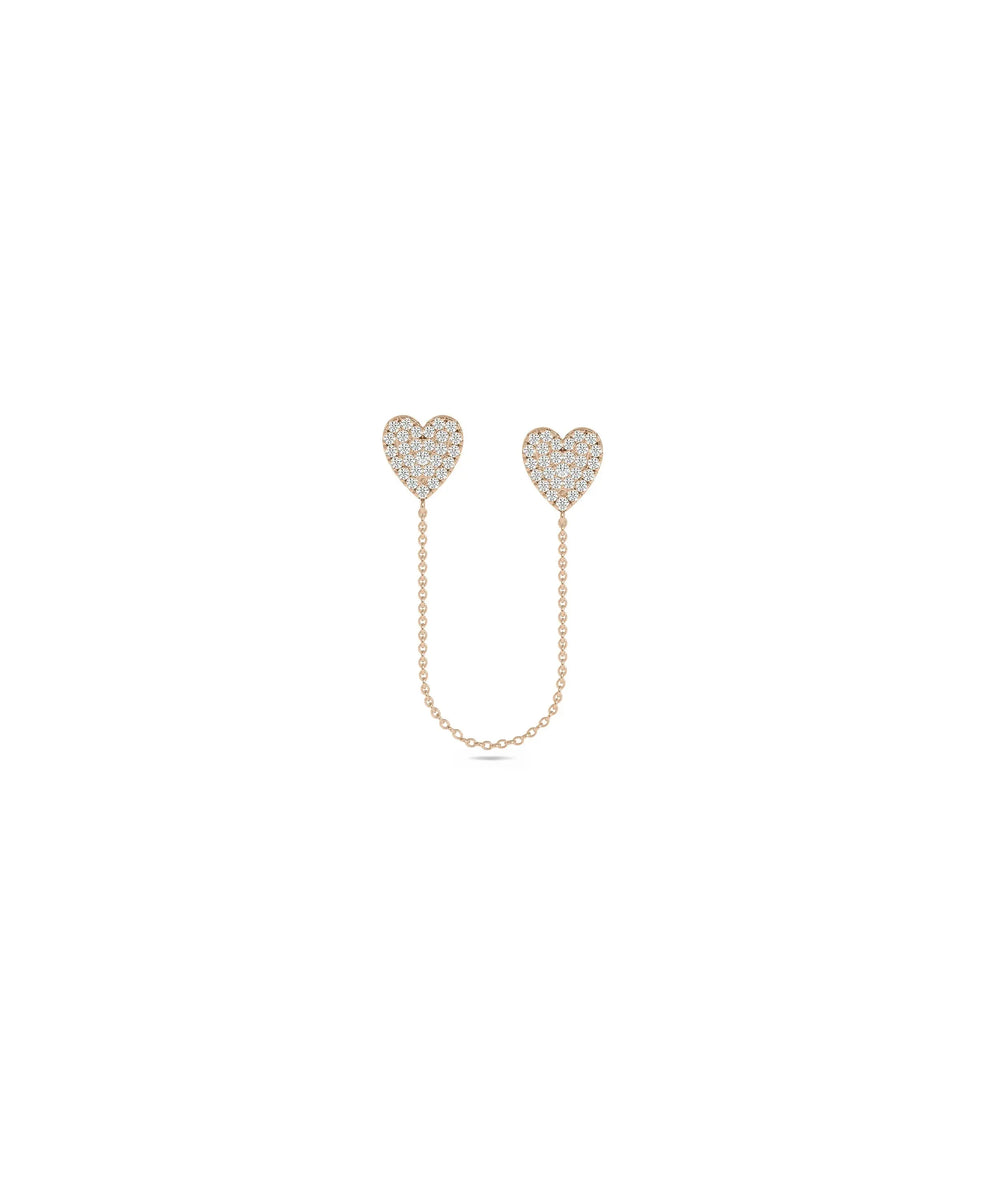 Diamond Pave Heart 2 Piercing Earring with Cable Chain - 79e | Everyday 14K Gold Jewelry