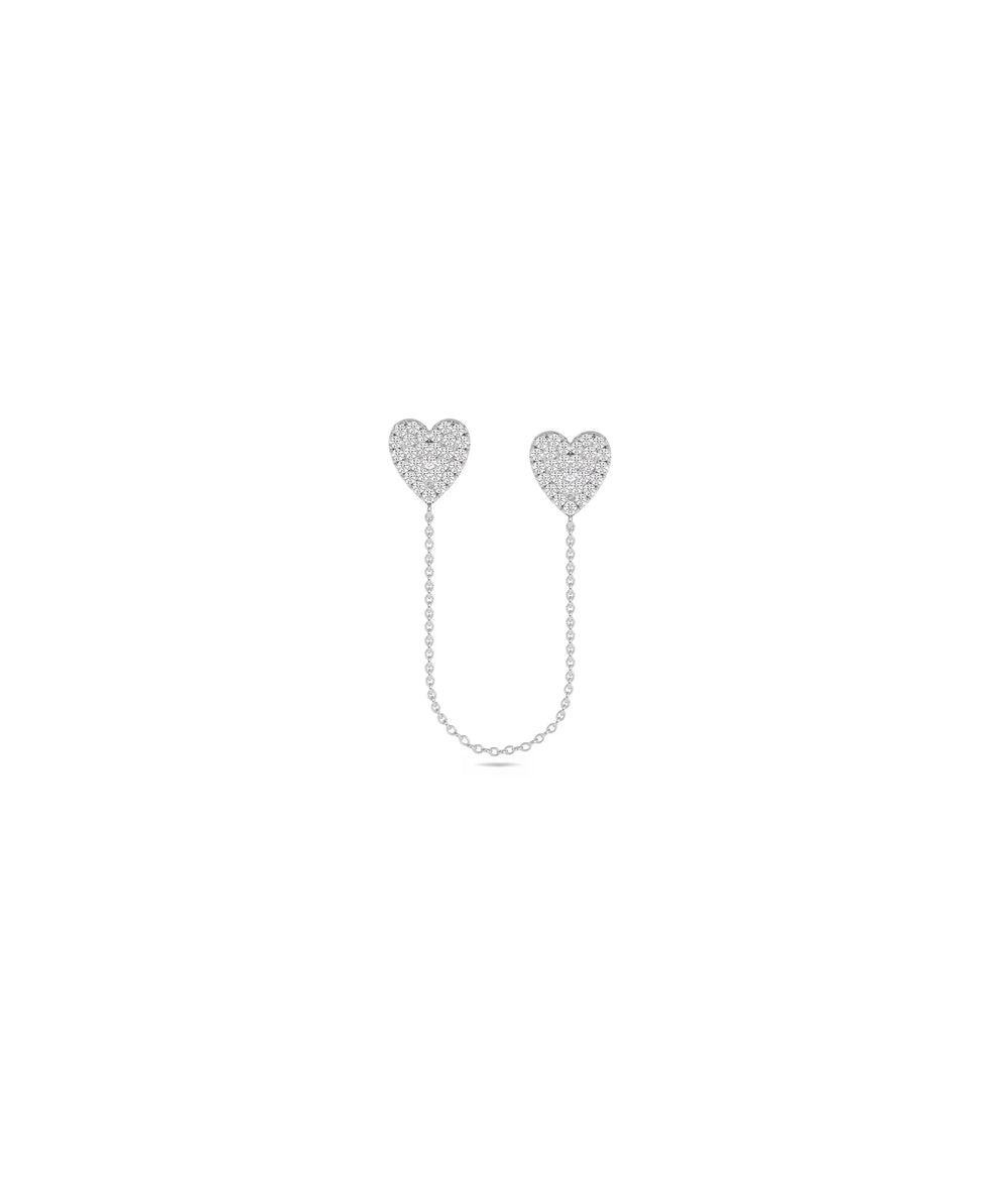 Diamond Pave Heart 2 Piercing Earring with Cable Chain - 79e | Everyday 14K Gold Jewelry