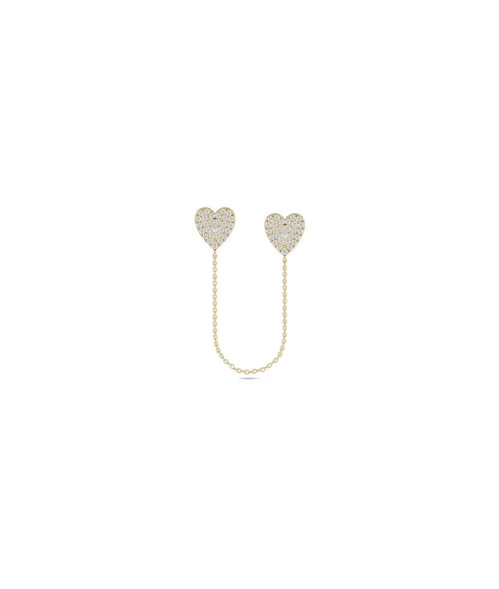 Diamond Pave Heart 2 Piercing Earring with Cable Chain - 79e | Everyday 14K Gold Jewelry