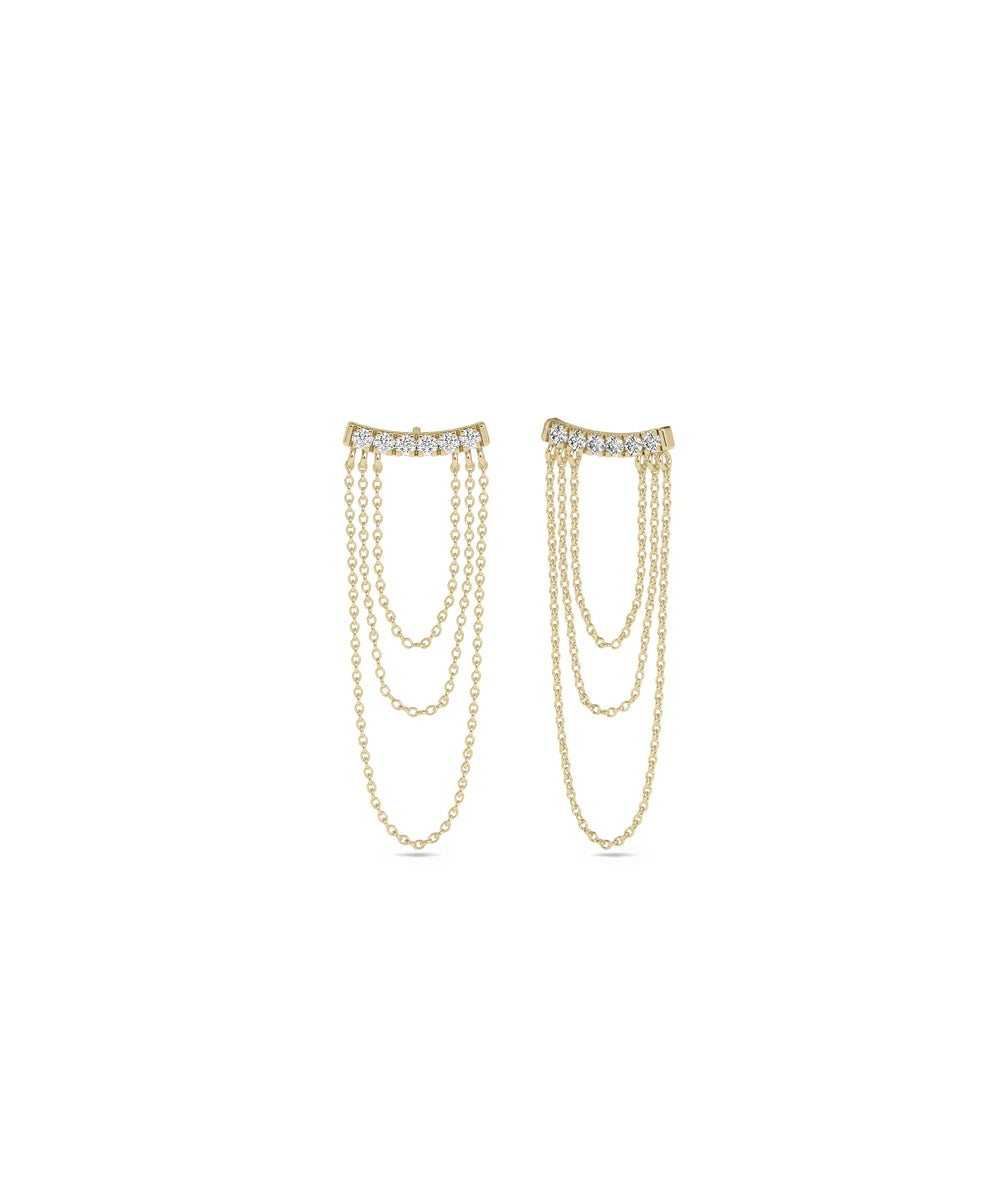 Diamond Pave Smile Cable Chain Dangle Earring - 79e | Everyday 14K Gold Jewelry