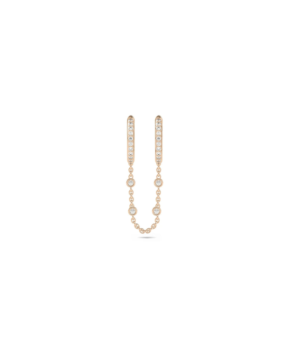 Diamond Hoop with Diamond Station Chain - 79e | Everyday 14K Gold Jewelry