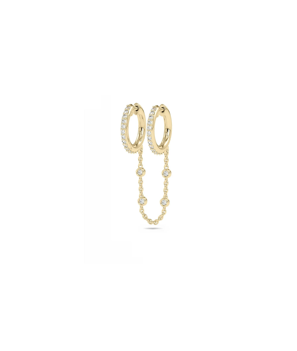 Diamond Hoop with Diamond Station Chain - 79e | Everyday 14K Gold Jewelry