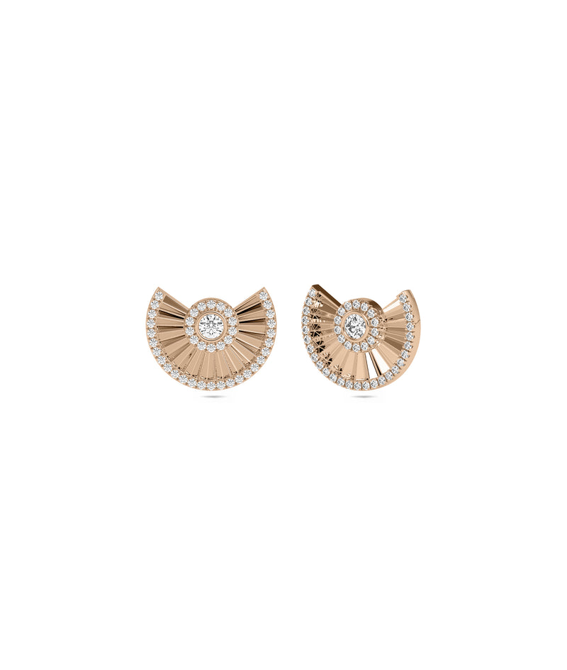 Diamond Gold Fan Stud Earrings