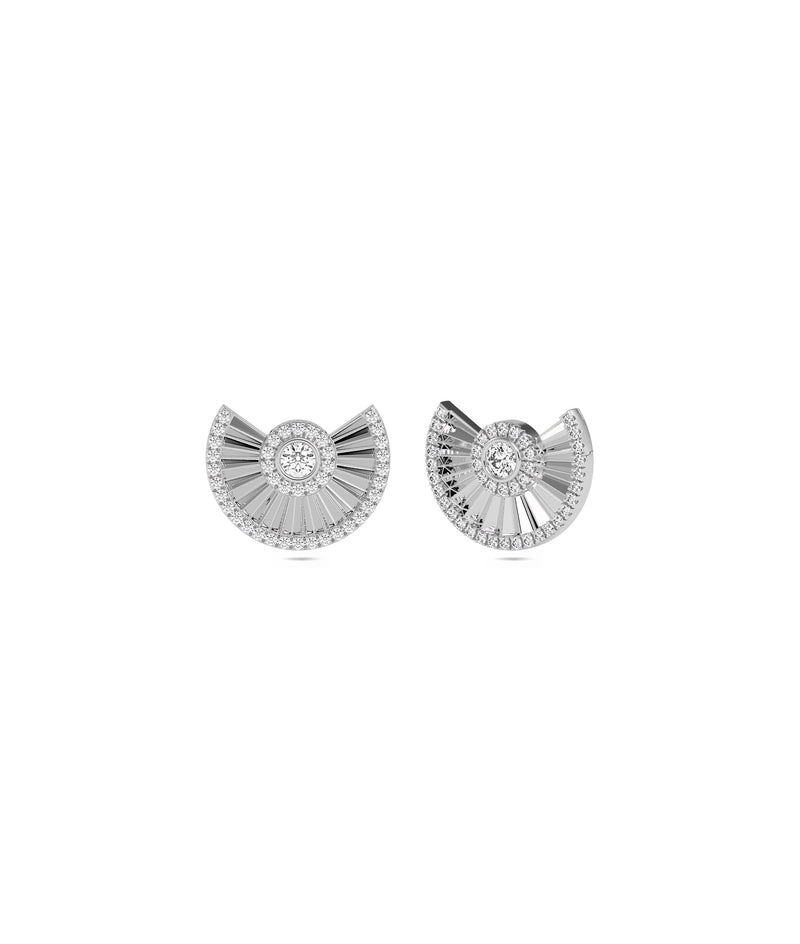 Diamond Gold Fan Stud Earrings