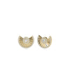 Diamond Gold Fan Stud Earrings yellow gold Art Deco design