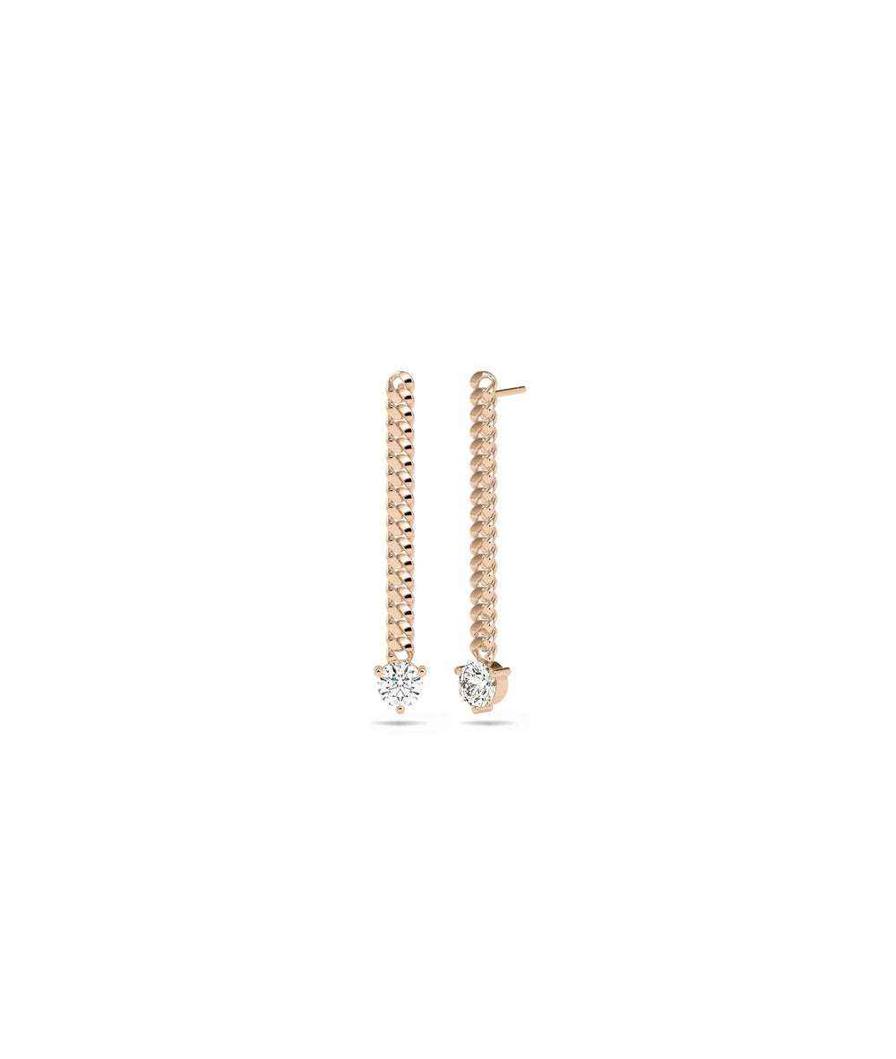 Curb Link Gold Chain Earring with Diamond Solitaire - 79e | Everyday 14K Gold Jewelry