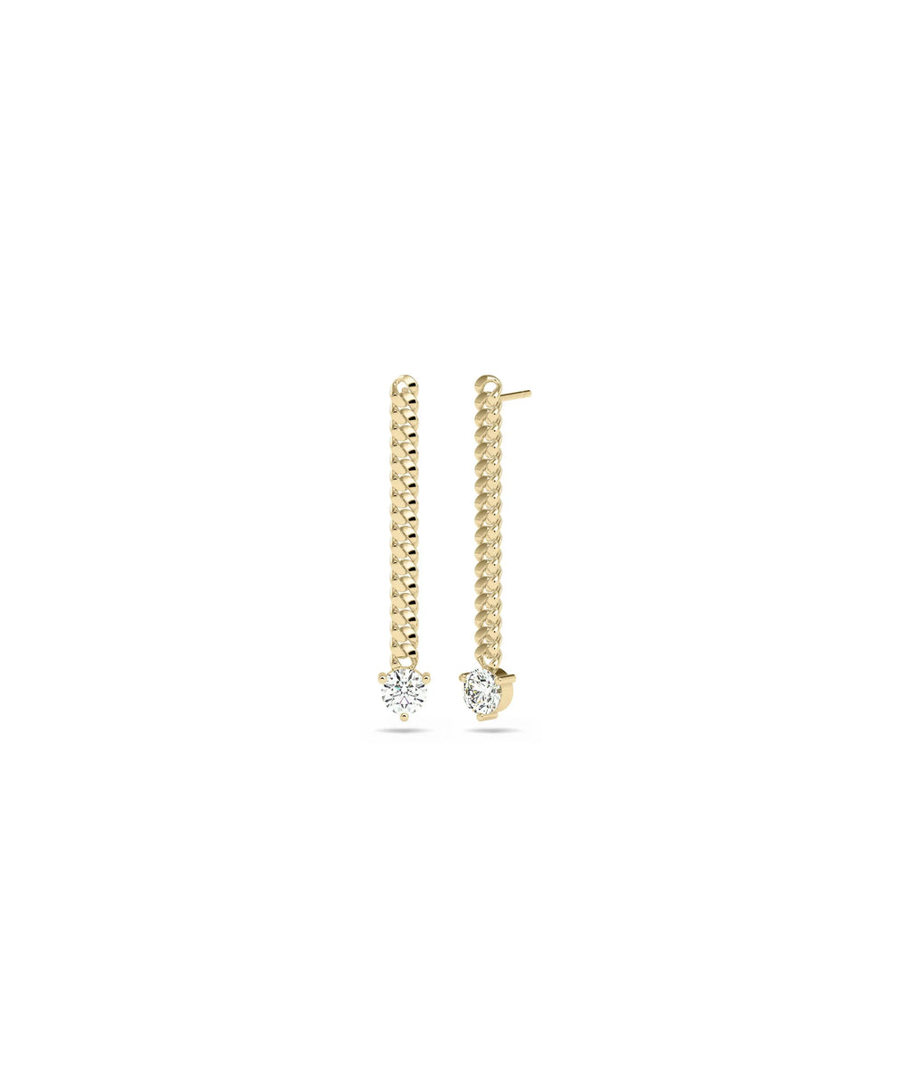 Curb Link Gold Chain Earring with Diamond Solitaire - 79e | Everyday 14K Gold Jewelry