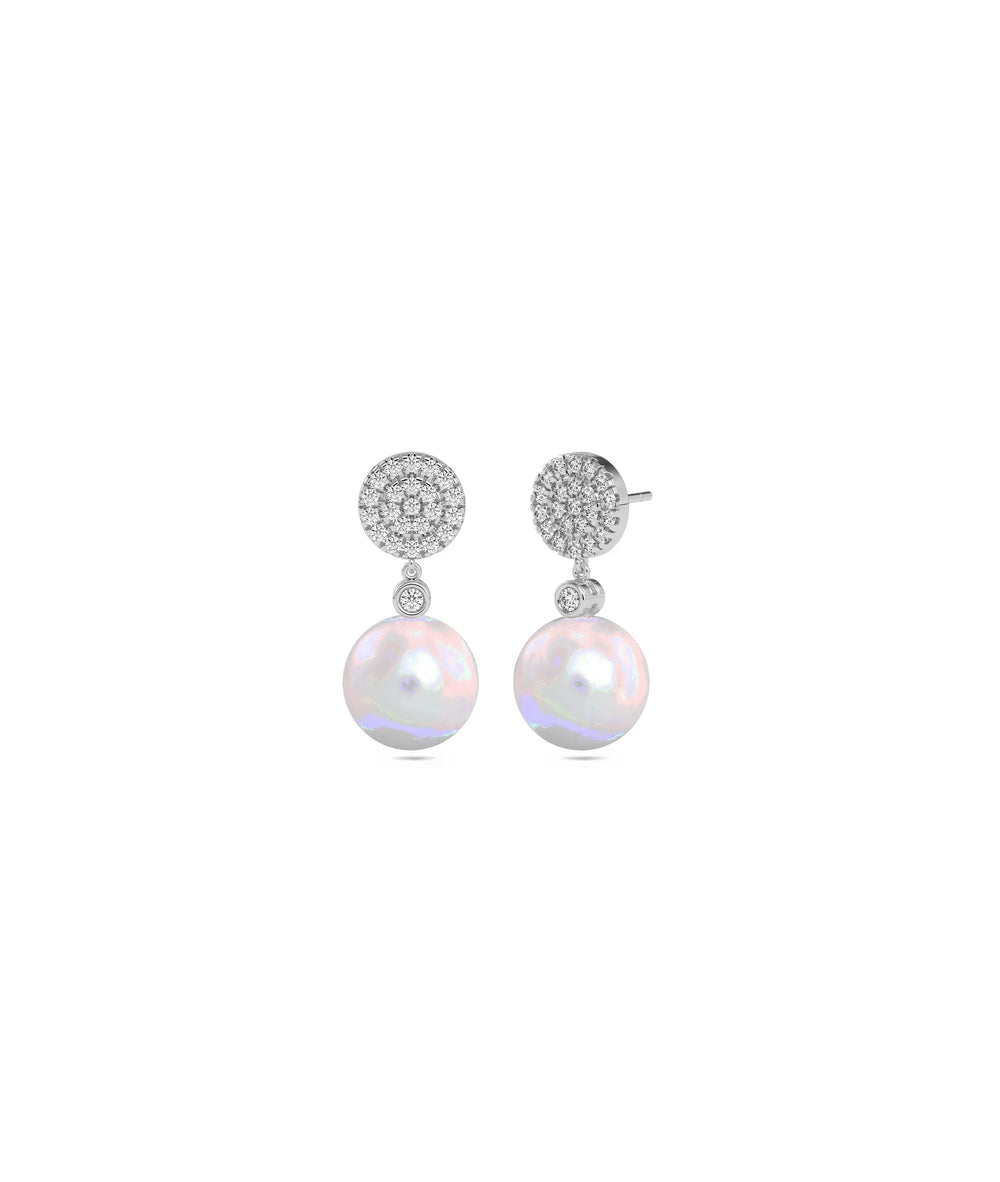 Diamond Pave Disc with Pearl Drop Earring - 79e | Everyday 14K Gold Jewelry