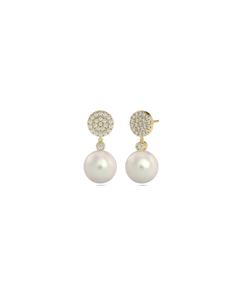 Diamond Pave Disc with Pearl Drop Earring - 79e | Everyday 14K Gold Jewelry