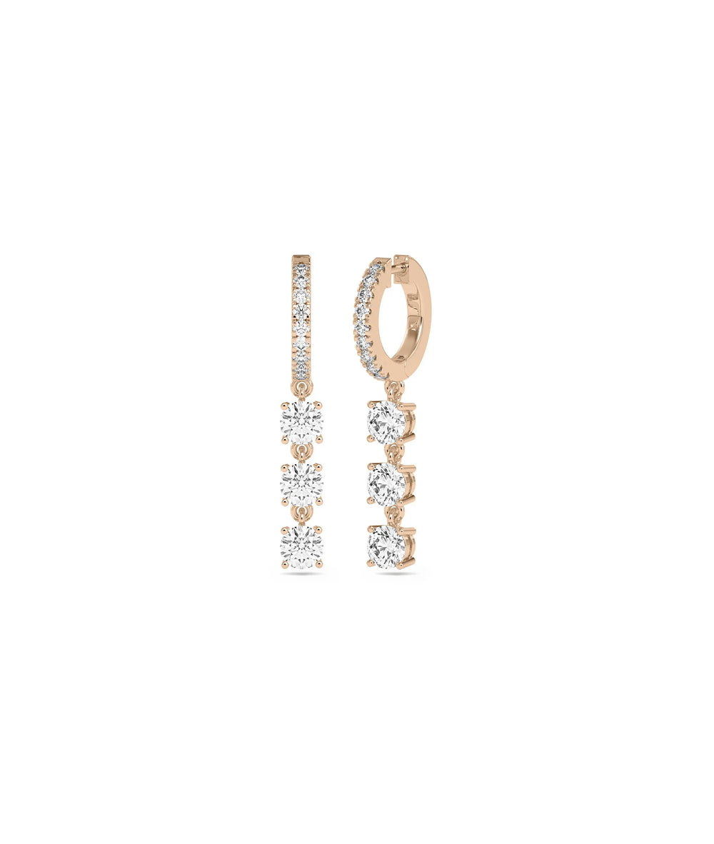 Diamond Hoop with 3 Dangle Diamond Earring - 79e | Everyday 14K Gold Jewelry