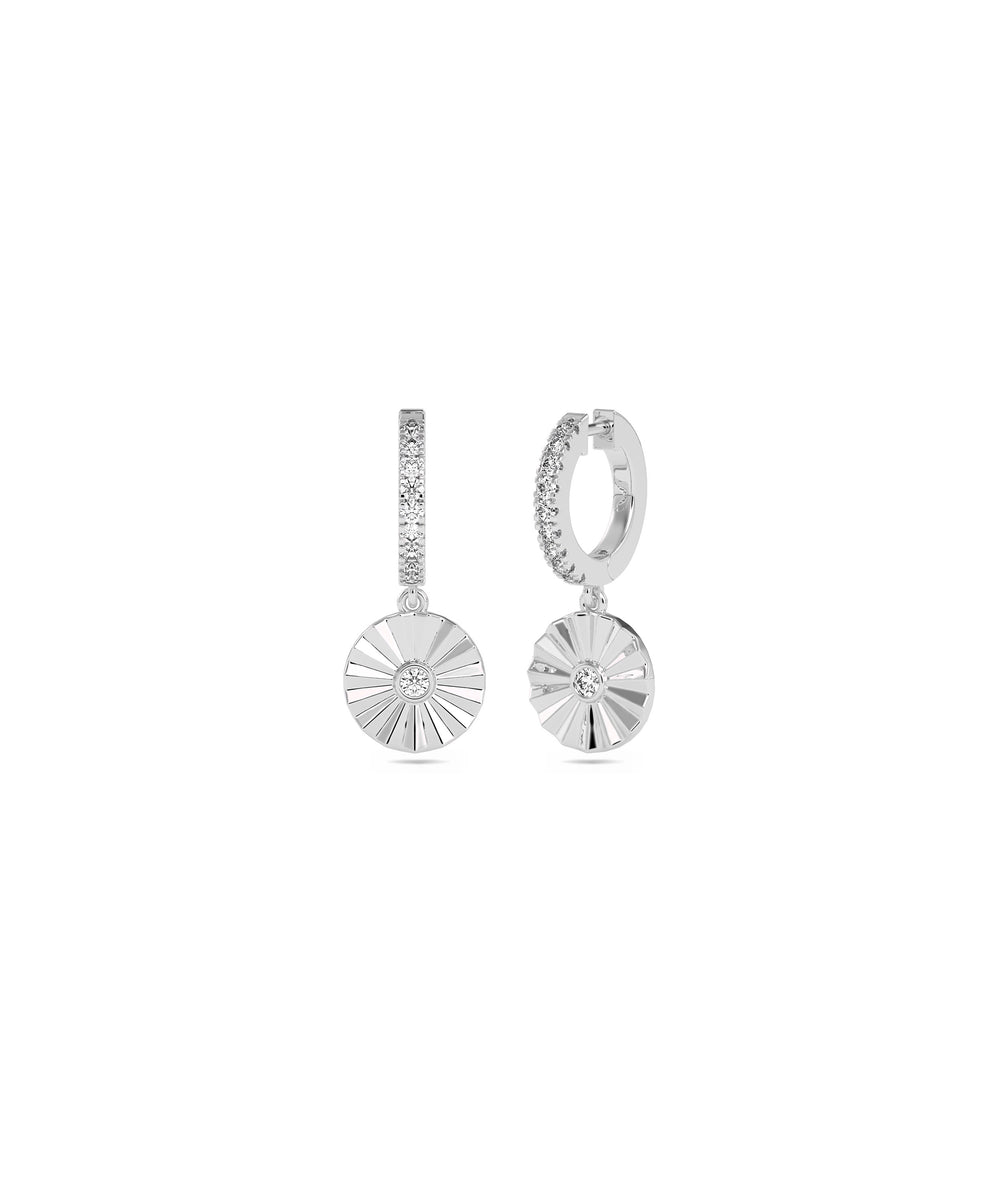 Diamond Hoop Earring Fluted Disc Dangle