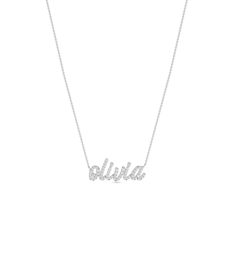 Custom Diamond Pave Name Necklace in white gold brilliant radiance