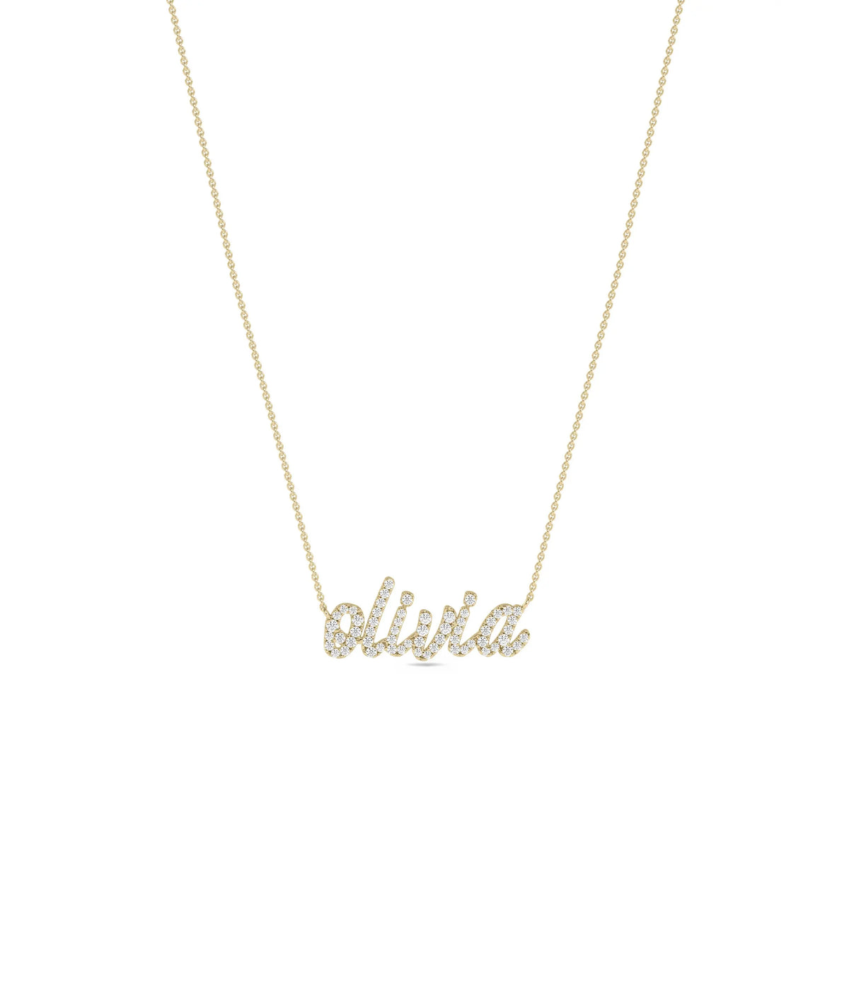 Custom Diamond Pave Name Necklace in yellow gold complete sparkle