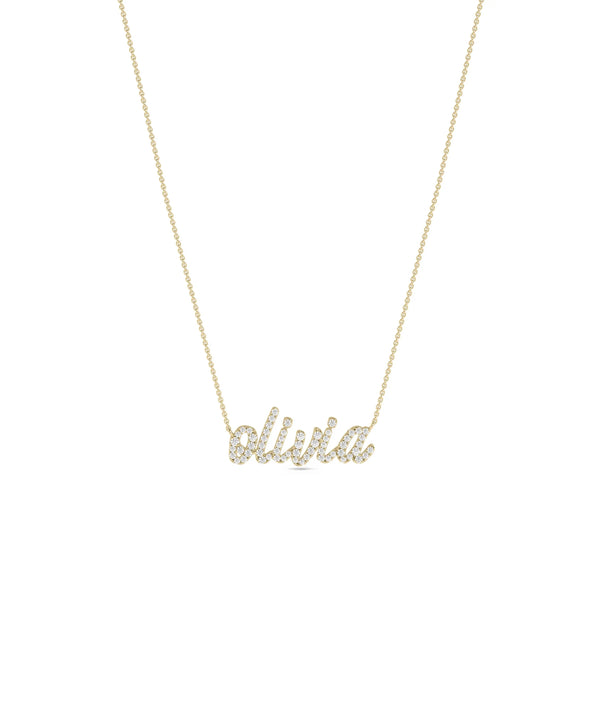 Custom Diamond Pave Name Necklace in yellow gold complete sparkle