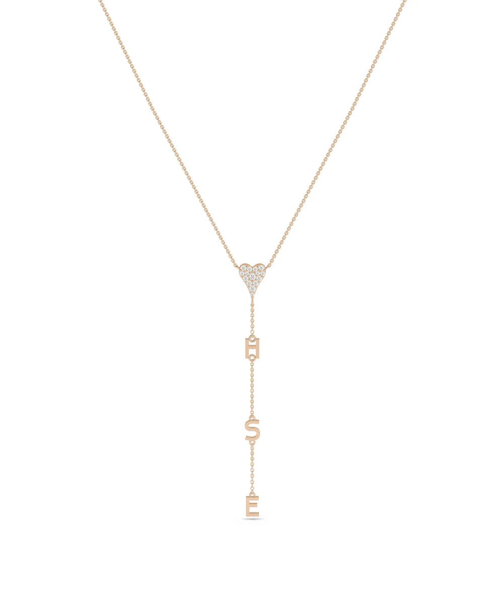 Diamond Pave Initial Dangle Necklace in rose gold romantic styling