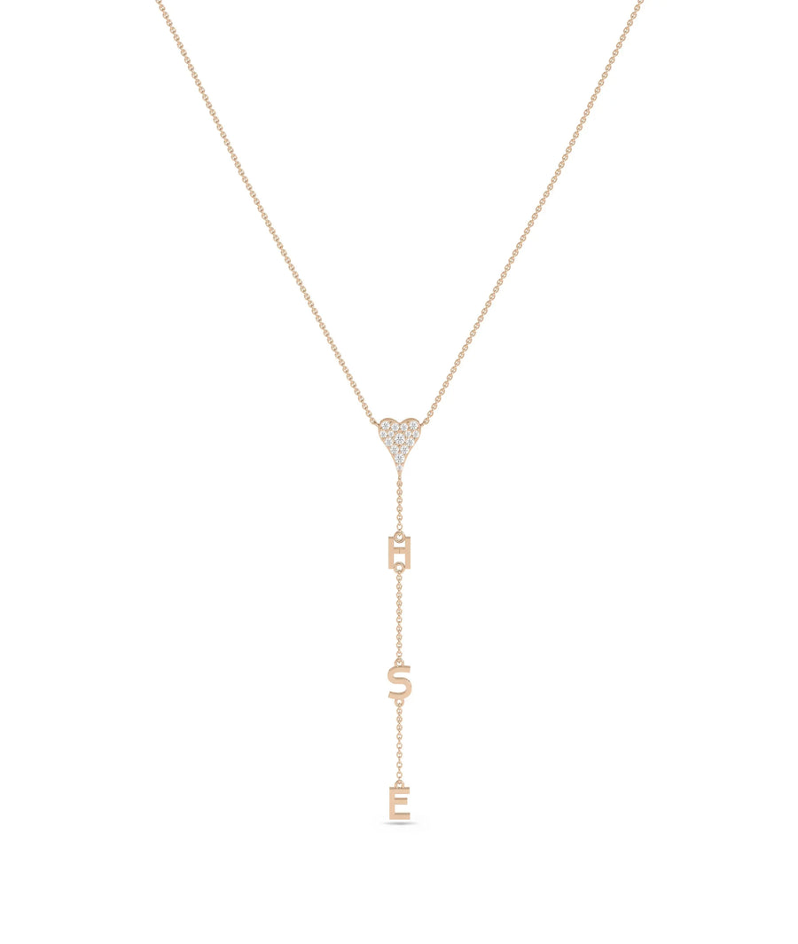 Diamond Pave Initial Dangle Necklace in rose gold romantic styling