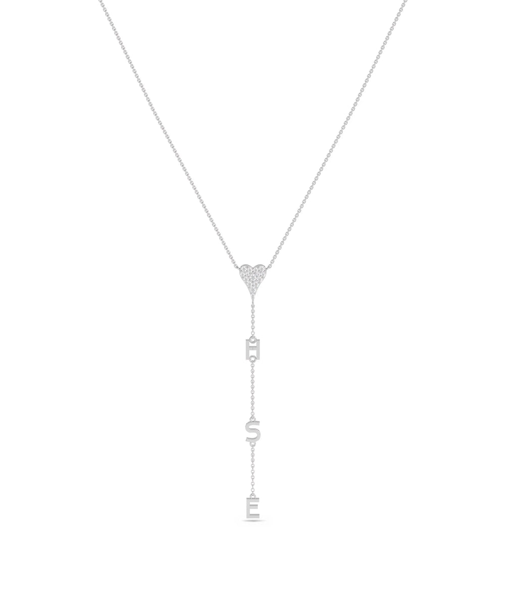 Diamond Pave Initial Dangle Necklace in white gold sparkle