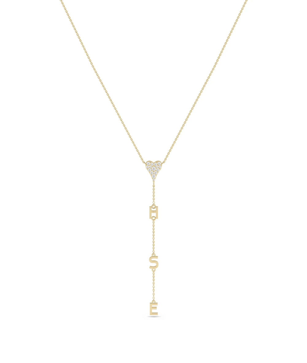 Diamond Pave with Gold Initial Dangle Necklace in yellow gold vertical design