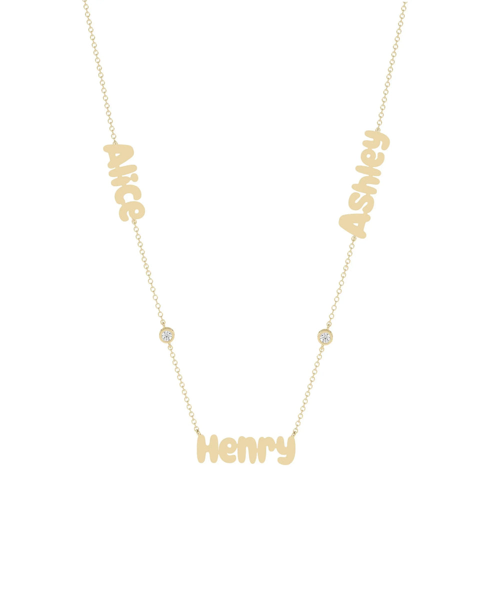 Detail shot of 0.06 Cttw diamond solitaire with triple names