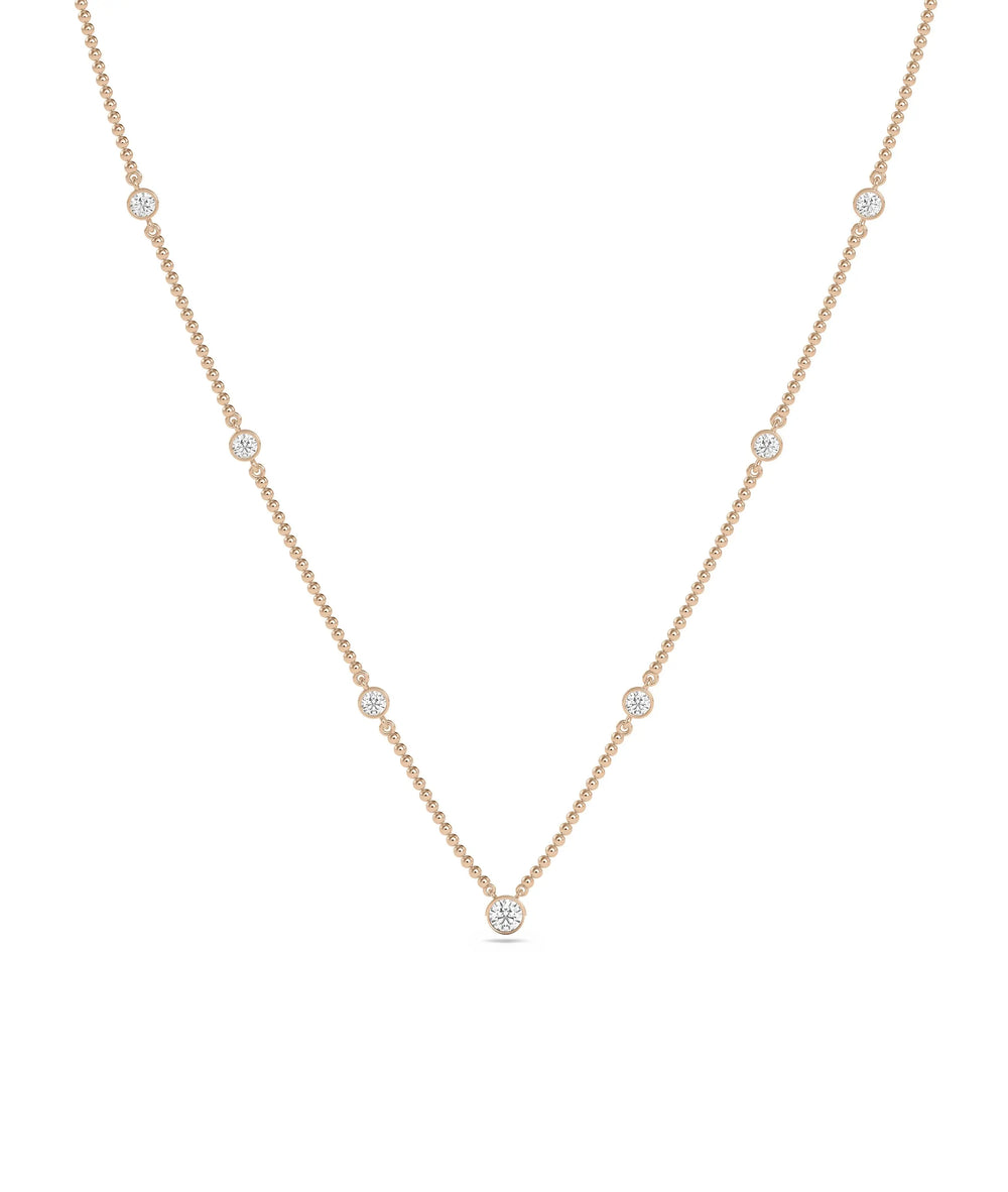 Diamond Bezel Set Station Necklace - 79e | Everyday 14K Gold Jewelry