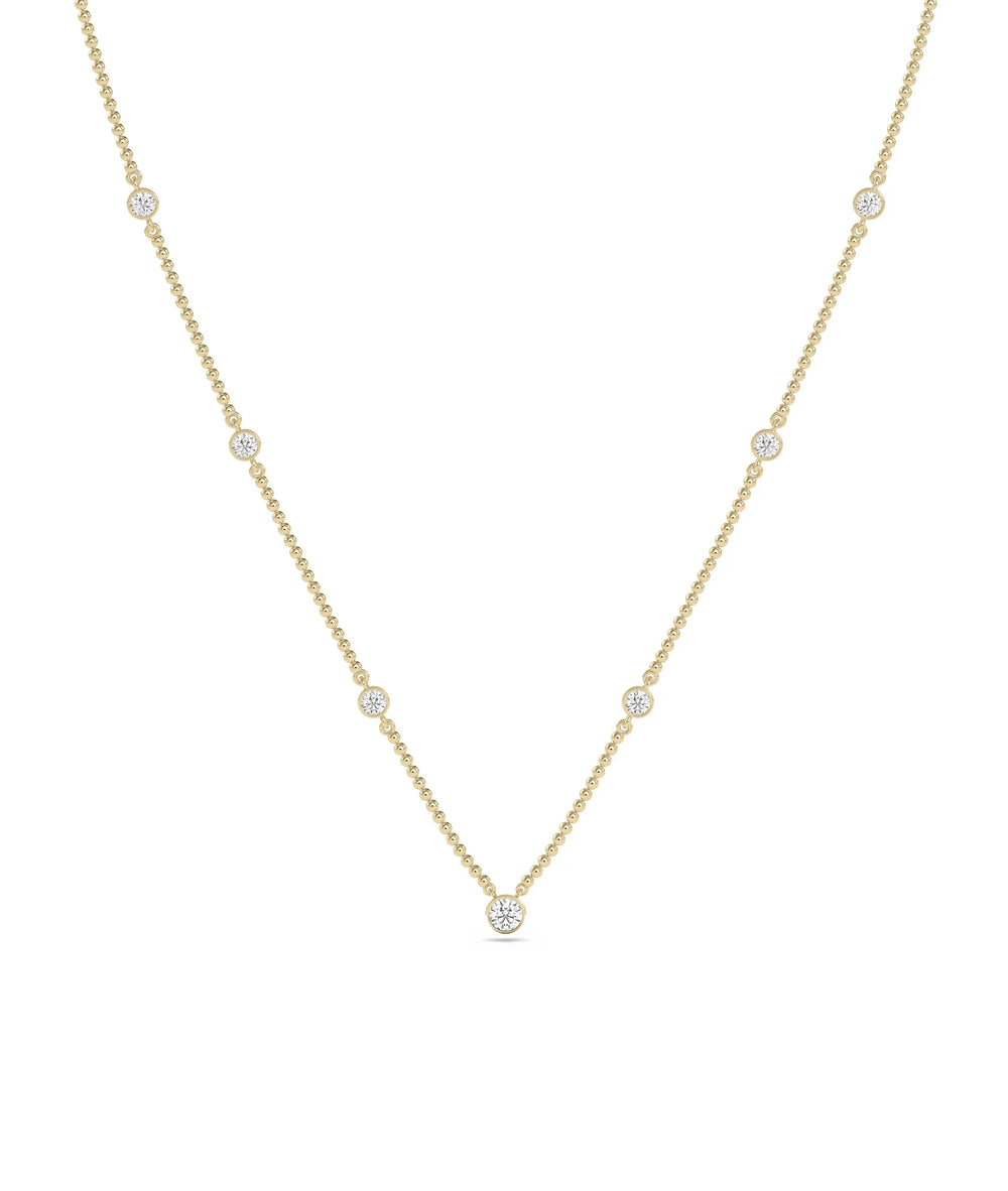 Diamond Bezel Set Station Necklace - 79e | Everyday 14K Gold Jewelry