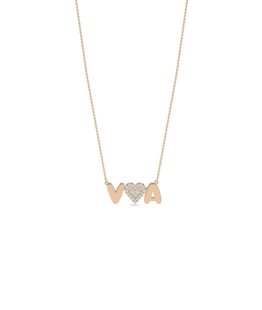 Custom Initial and Diamond Heart Necklace in rose gold romantic