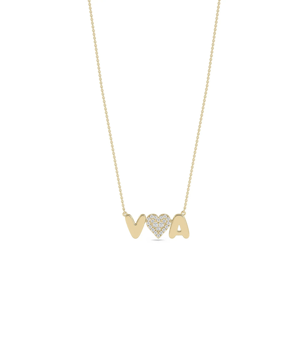 Custom Gold Initial and Diamond Pave Heart Necklace in yellow gold