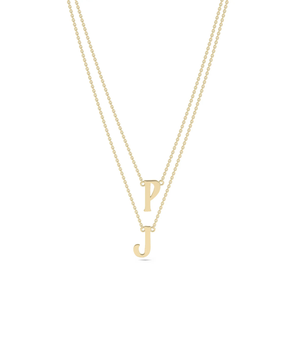 Gold 2 Initial Layered Necklace in yellow gold with dual personalized letter pendants
