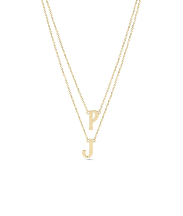 Gold 2 Initial Layered Necklace in yellow gold with dual personalized letter pendants