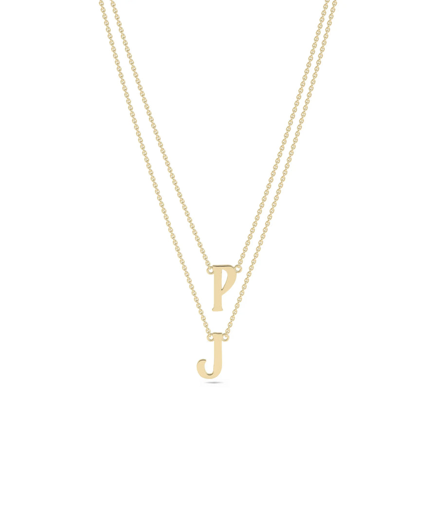 Gold 2 Initial Layered Necklace in yellow gold with dual personalized letter pendants