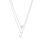 Gold 2 Initial Layered Necklace in white gold featuring 10mm initial pendants
