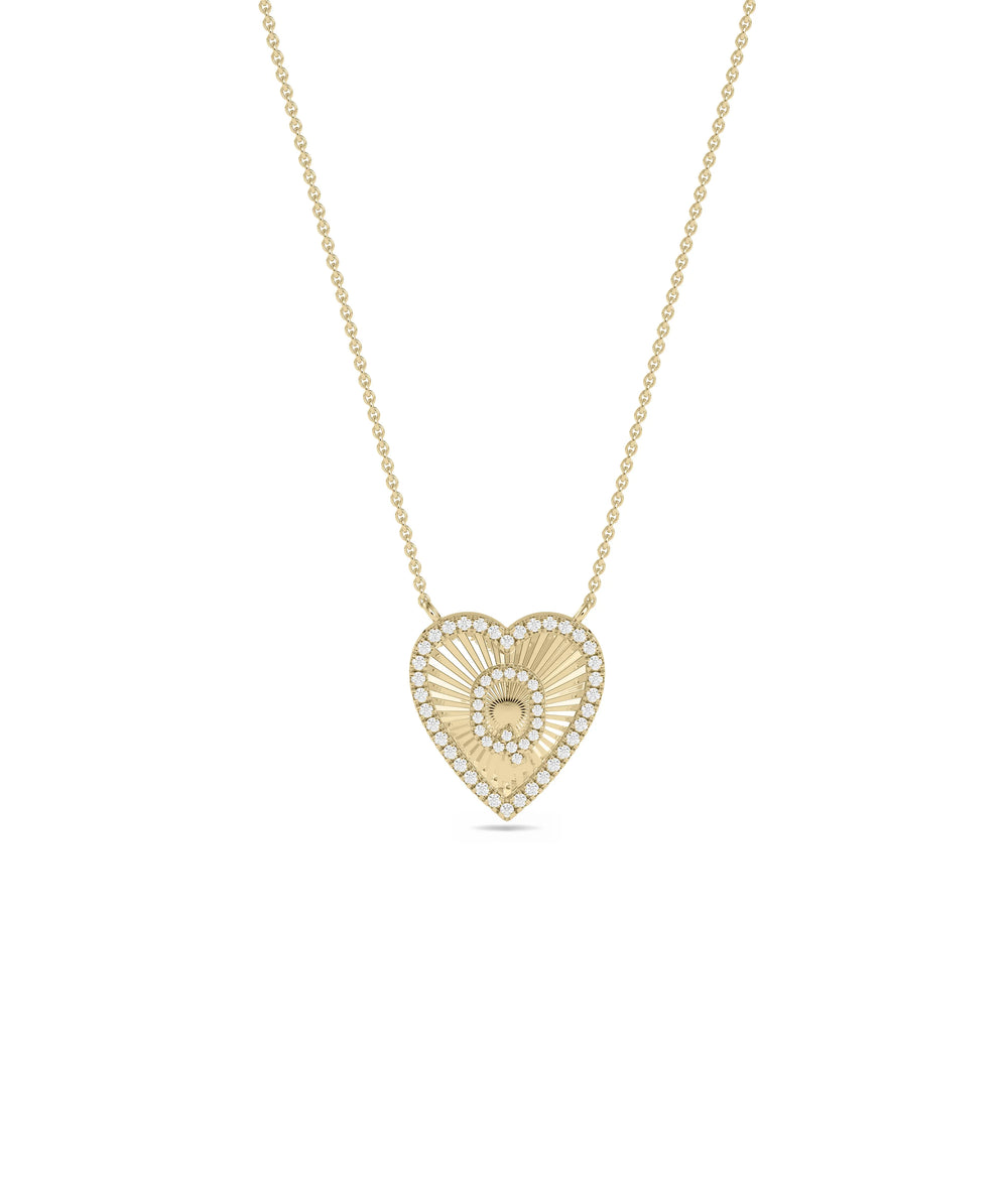 Diamond Outline Fluted Heart with Custom Initial Necklace in yellow gold