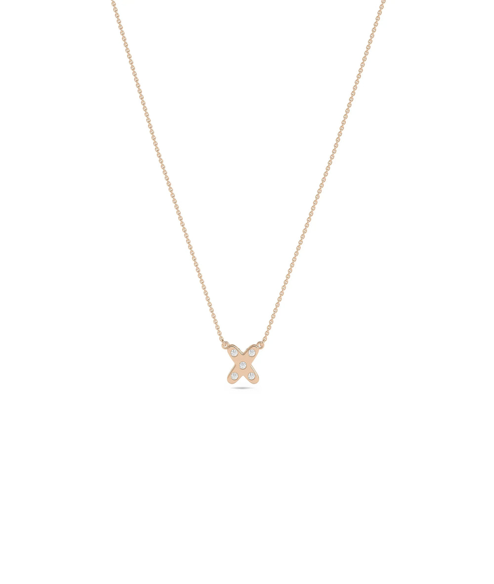 Diamond Bezel Set Bubble Initial Necklace in rose gold whimsical