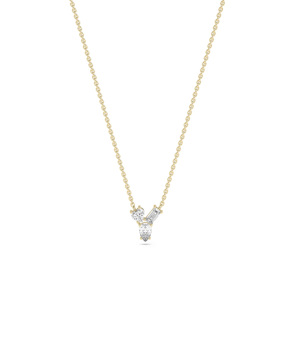3 Stone Diamond Solitaire Necklace in yellow gold trilogy design