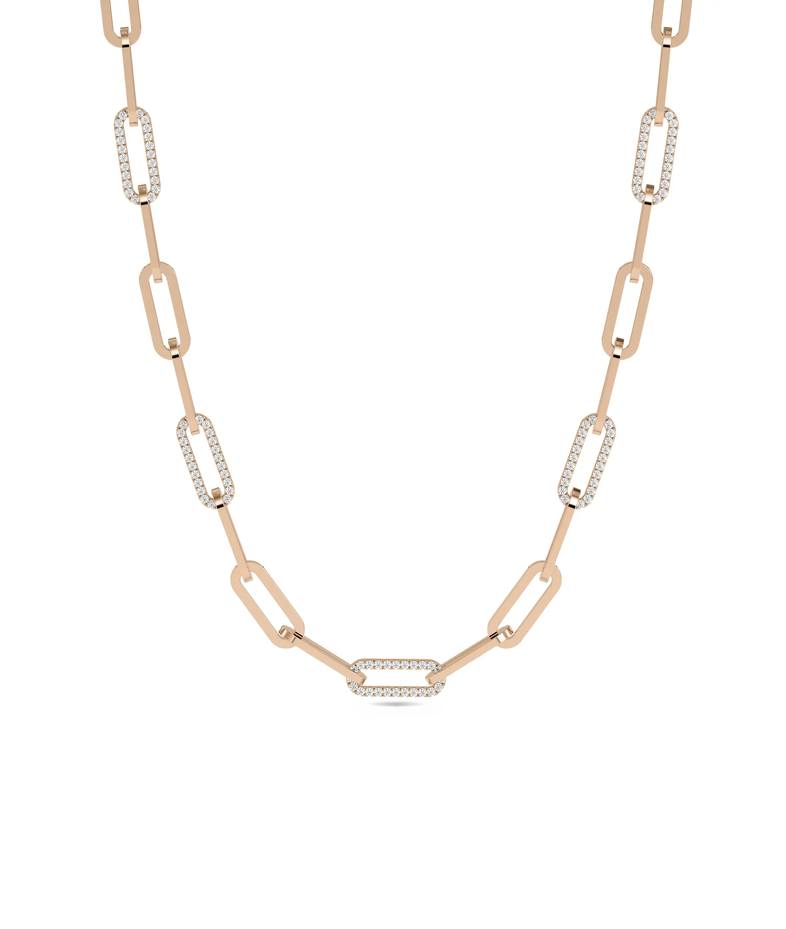 Diamond Pave Paper Clip Necklace in rose gold contemporary design