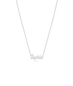 Custom Gold Name Necklace in white gold featuring Scriptive Typeface 1 design