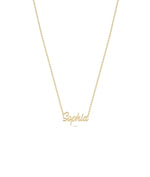Custom Gold Name Necklace in yellow gold front view with script typography personalization