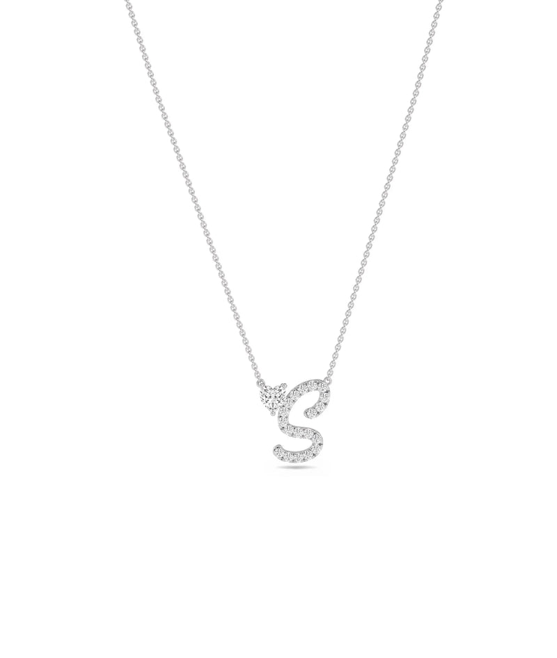 Diamond Initial with Solitaire Necklace - 79e | Everyday 14K Gold Jewelry