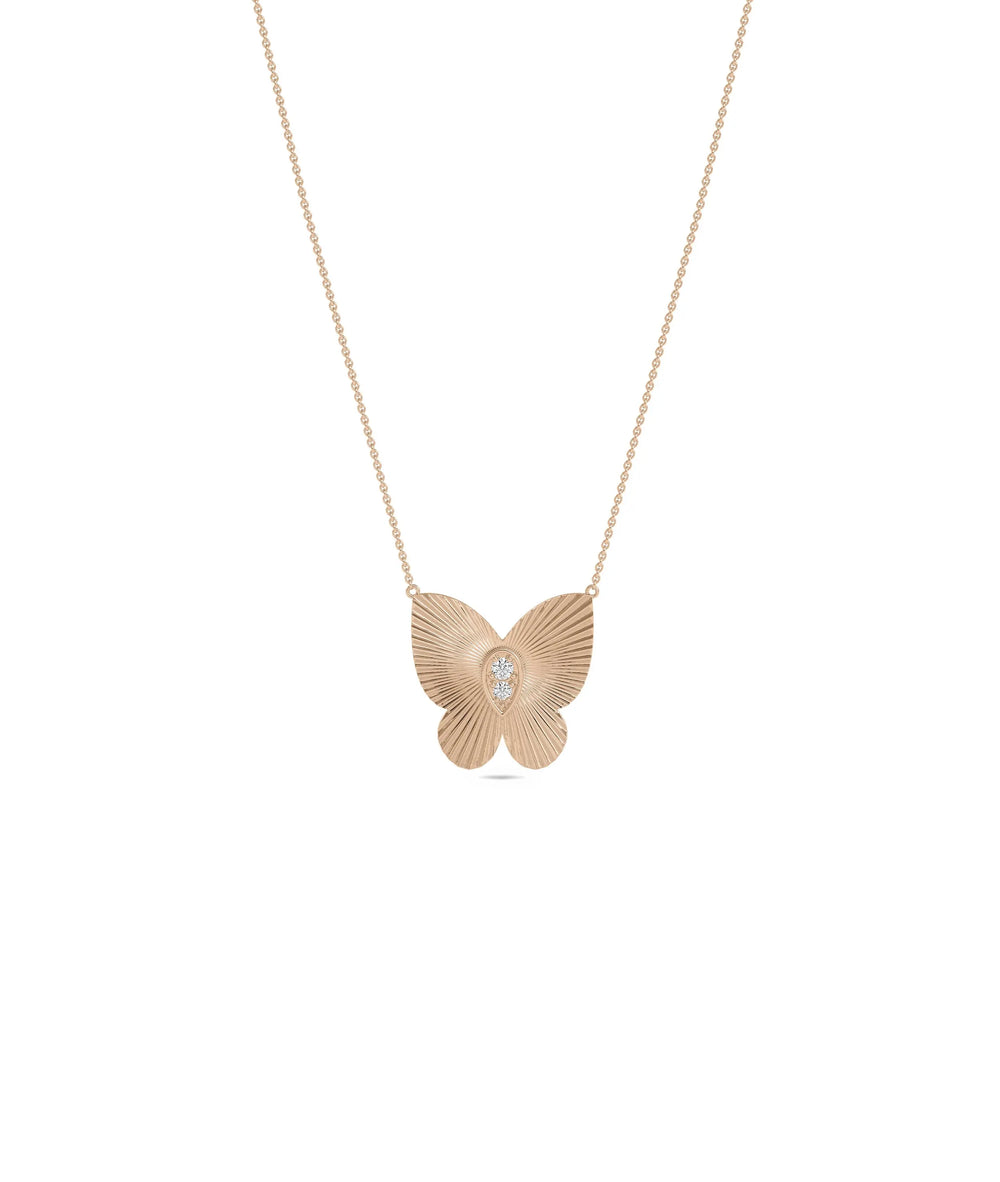 Fluted Butterfly Necklace with Diamond in rose gold nature-inspired